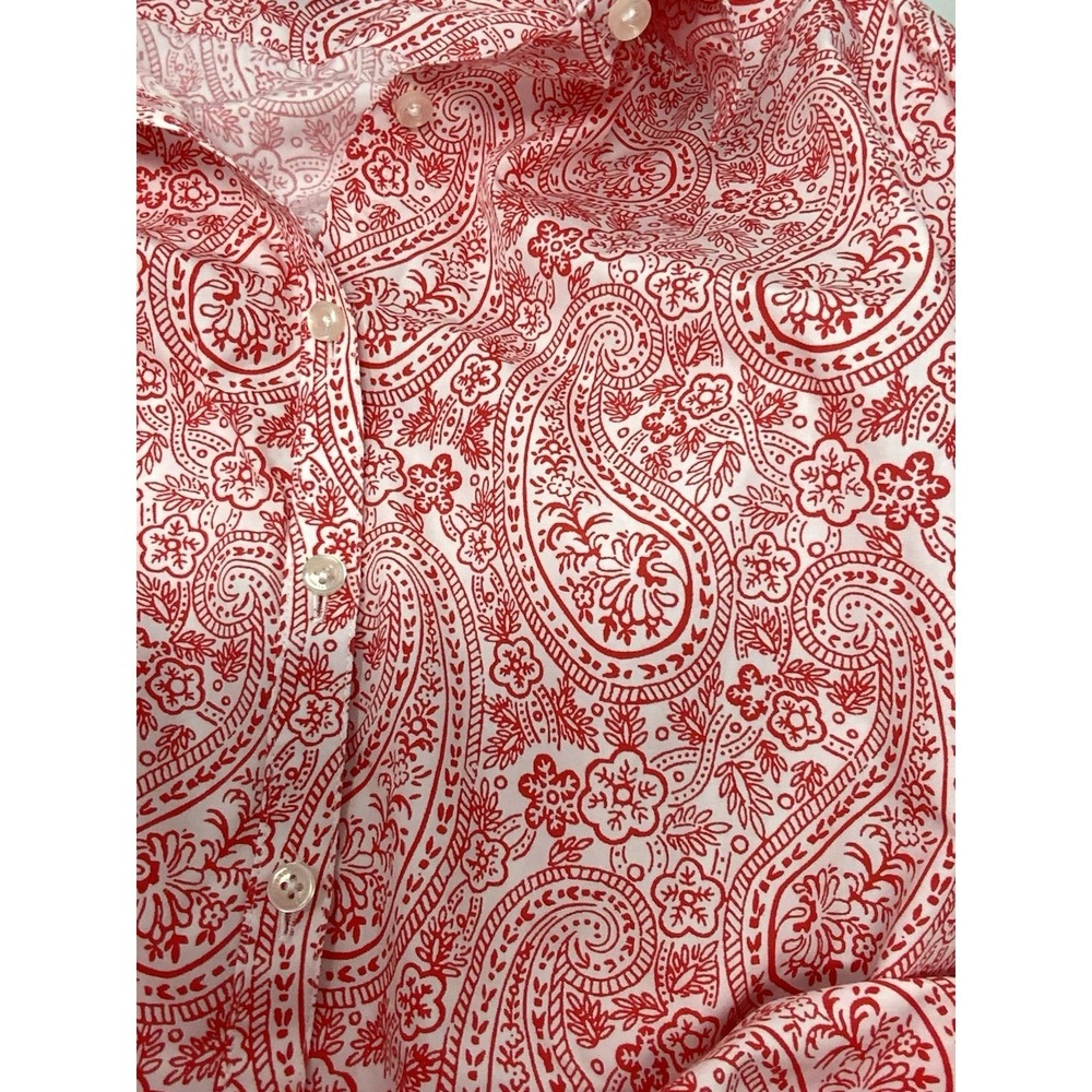 Lands' End Supima No Iron Cotton Paisley Floral Button Up Shirt Red White Sz 16 - Picture 7 of 14